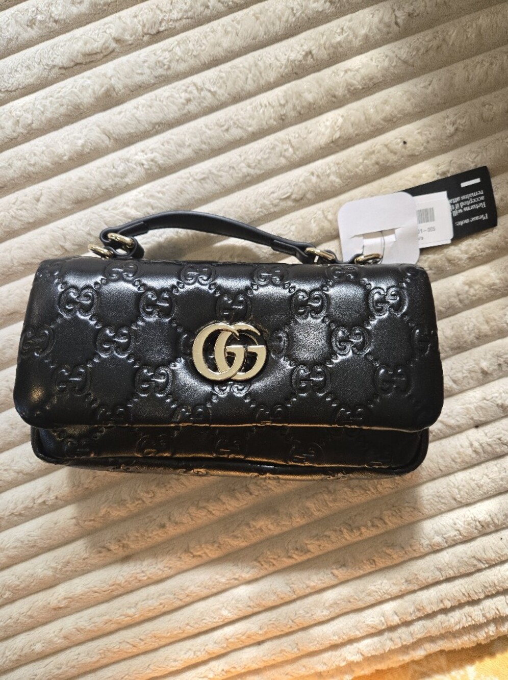 Gucci Black Embossed GG Small Top-Handle Mini Bag with Gold Hardware